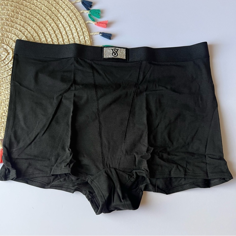 Victoria's Secret Logo Cotton Shine Patch High-Waist Shortie Panty Black XL NEW
